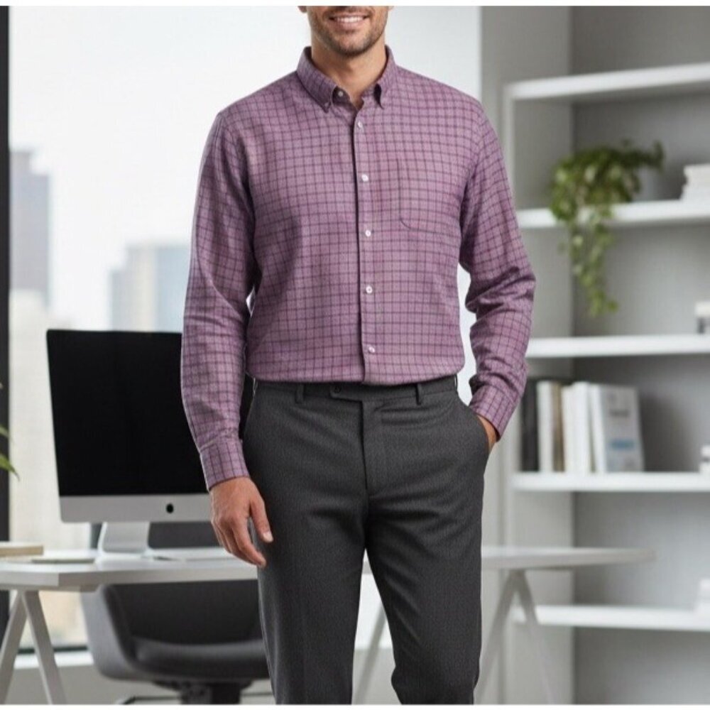 Charles Tyrwhitt Shirt Men’s Sz XXL Flannel Button Checks Plaid 100% Cotton